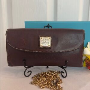 DOONEY & BOURKE ~ Dark Brown Long Leather Wallet with Fall Color Paisley Print